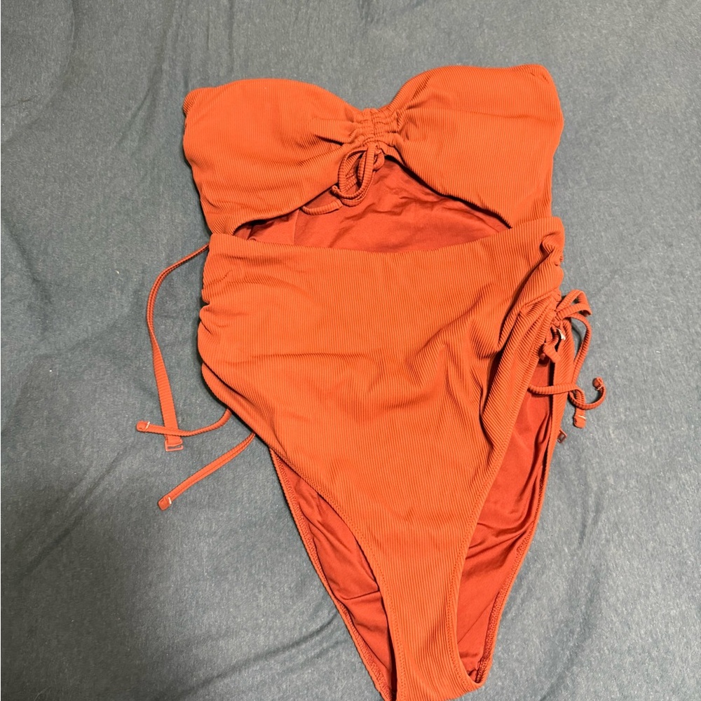 Aerie Orange One Piece Swimsuit with Adjustable Ties